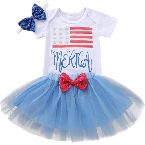 Infant Baby Girl Independence Day Clothing Sets Baby Girls Clothes Romper Top+Tutu Skirts+Headband 3pcs Outfits Sets