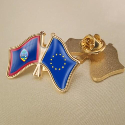 European Union and Guam Crossed Double Friendship Flags Lapel Pins