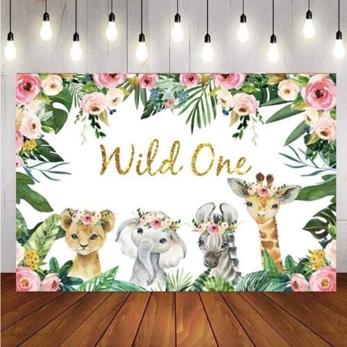 Wild One Photo Backdrop Jungle Safari Animal Girls Birthday Party Custom Photography Background Banner Decoration