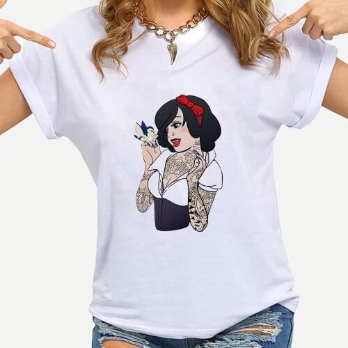 Hipster Edgy Tattoos Princess Womens T Shirt Summer Streetwear Disney Snow White Graphic Tee Shirt Female Personalized Harajuku