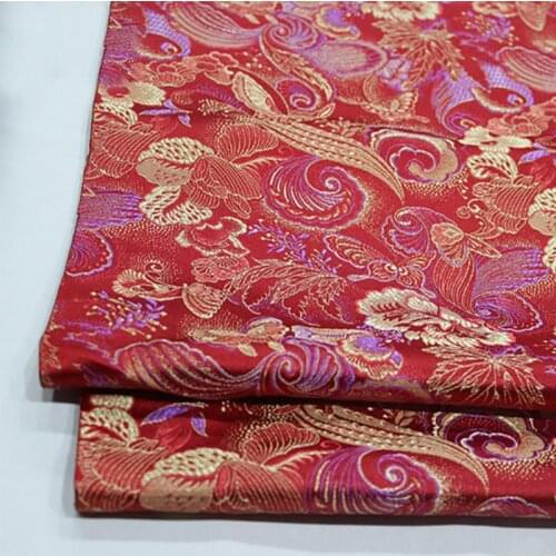 HLQON 75cm width brocade yarn dyed red fabric for patchwork felt tissue telas bed sheet children cloth coat cheongsam dress