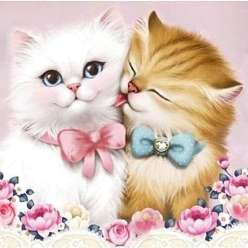 Wen Zuan 5D Diamond Painting "Couple cat" Full Square/Round Diamond Cross Stitch Animal Rhinestone Mosaic Embroidery Home Decors