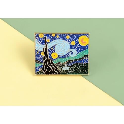 Van Gogh Oil Painting Pins The Starry Night Enamel Metal Pins Brooches Badges Lapel Clothes Bag Pins Women Jewelry Friends Gifts