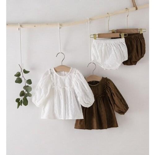 Clothing Sets Baby 2021 Girls Sets Baby Clothing Long Sleeve Shirt + Bloomer Short 2pcs Baby Clothes Set Solid Toddler Clothes