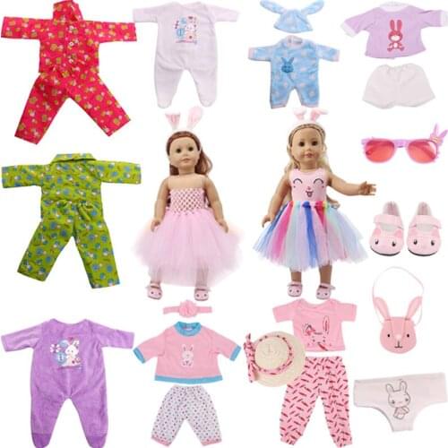 Doll Clothes For New Baby New Born Cute Rabbit Pattern Clothes Dresses Pajamas For 18 Inch&43 Cm Accessories For Girls Toy Gift