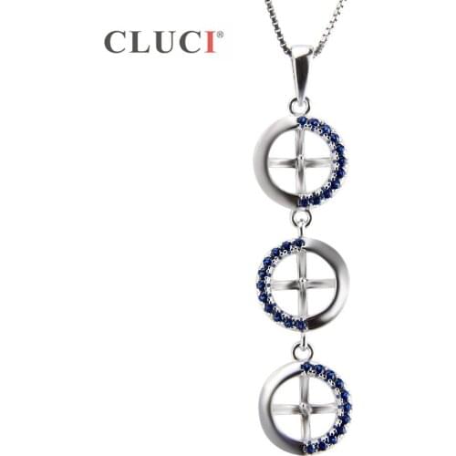CLUCI Round Pendant with blue zircons 925 sterling silver Pearl Necklace Pendant accessory for girls/women jewelry DIY SP171SB