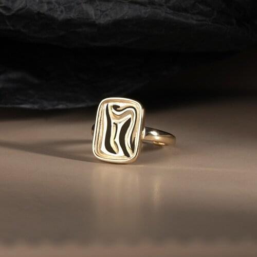 Lispector 925 Sterling Silver Korean Abstract Square Rings for Women Minimalist Concave Surface Chic Texture Ring Unisex Jewelry