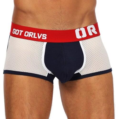 ORLVS Brand 50PC/LOT Wholesale Mesh Breathable Men Underwear Sexy Boxers Cotton Male Panties Quick Dry Men Boxers Sleepwear
