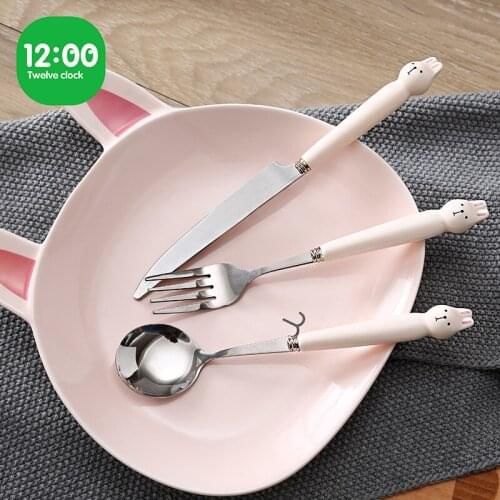 Three Piece Set Cutlery Fork And Spoon Family Lovely Steak Plate Western Tableware Children Kitchen Dining Bar Fork Kids Spoon