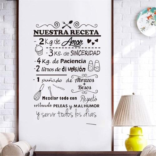 Spanish Recipe Wall Stickers Wall Art Decal For Restaurant Kitchen Decoration Removable Wall Decal Stickers Poster Vinyl ov491