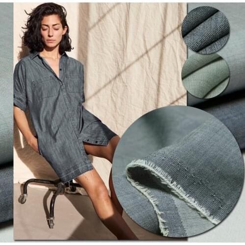 Neutral style: Yarn-dyed stretchy thin cotton blend wool denim fabric,sewing for man shirt,dress,skirt,pants,craft by the yard