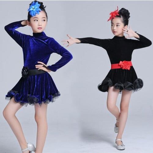 New style Latin dance skirt children Latin dance performance autumn and winter gold velvet clothing girls dance practice clothes