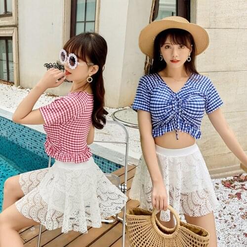 2021 New Korean Style Bikinis Womens Swimsuits Swimwear Bikini High Waisted Two Piece Swimsuit Summer Female Swimskirt