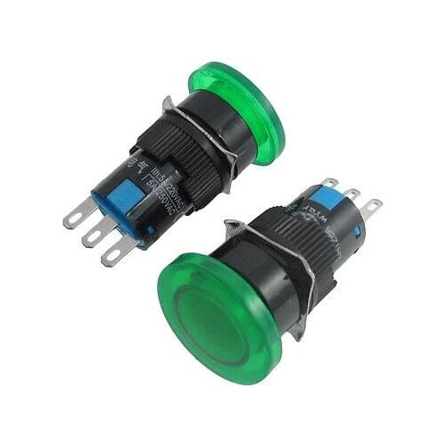 Pair Green Mushroom Cap 1NO 1NC Momentary Pushbutton Switch AC 250V 5A