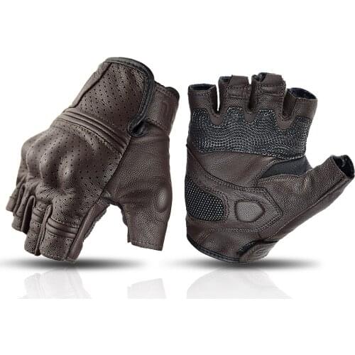 Summer Breathable Half Finger Gloves Retro Leather Motorcycle Gloves Hard Shell Protection Gloves Men Bicycle Motorbike Gloves