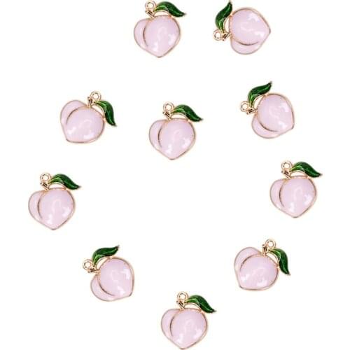 10pcs Metal Enamel Hangings Fruit Peach Charms For Earrings Pendants Hair Rings DIY Jewelry Making Accessories