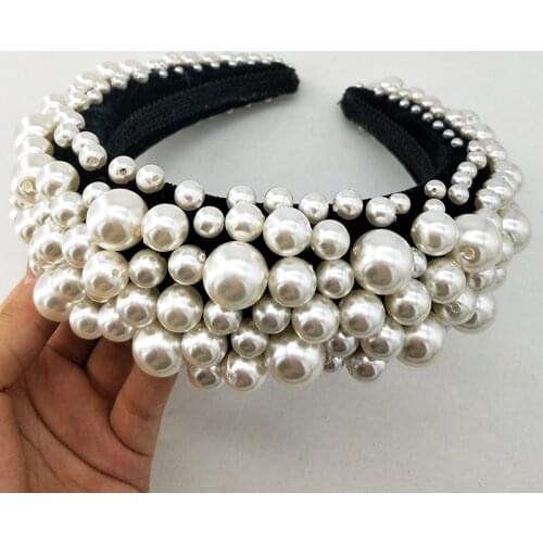 Baroque Hairband Beaded Headband Princess Crown Hair Pearls Big White pearl crown bridal hair accessories bijouterie
