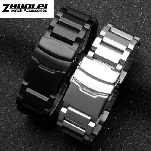Stainless steel watchband for mens silver PVD black bracelet straps 18mm 20mm 22mm 24mm