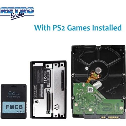 RetroScaler v1.953 FMCB 8/16/32/64MB for PS2+3.5" SATA HDD 80/320/500/1TB/2TB with Games+GameStar SATA Adapter