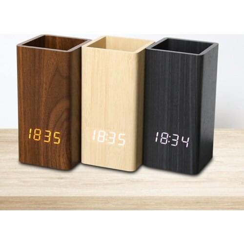 MXiiXM LED Wood Clock, Smart Alarm Clock for Bedroom Radio Digital Alarm Clock with USB/AAA Powered Electronic Desktop Clocks