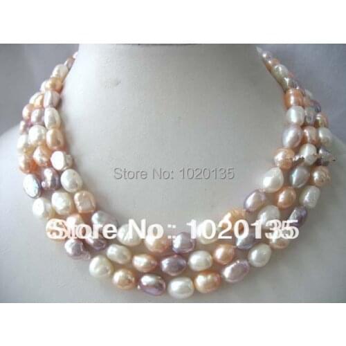 Wow! freshwater pearl baroque WHITE PINK PURPLE necklace 8-10mm 43" nature FPPJ beads FOR XMAS GIFT