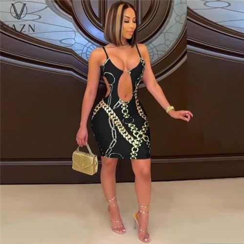 VAZN Hot Mini Dresses Bandage Shinny Summer Boho O-Neck Sleeveless Party Beach Print Short Dress Casual Sundress