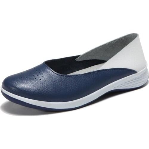 2019 Spring women Leather Loafers cutout ballet flats shoes female flat nursing Shoes Woman Slip On loafers slipony 7699