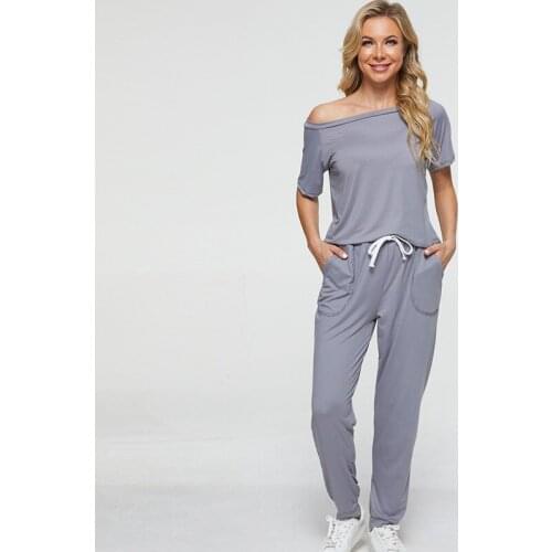 Womens Pantsuit 2 Set Short Sleeves Summer Womens Pants Solid Womens Tracksuit Plus Size Casual Outsuit Playsuit Trouser Suit