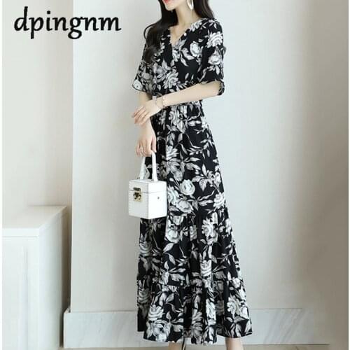 Summer Beach Maxi Dress Print Boho Long Chiffon Dress Women Floral Dress Ruffles Wrap Casual Split Sexy Party Dress V-Neck