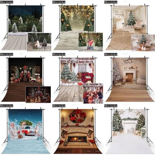 Winter Christmas Backdrop Window Fireplace Birthday Portrait Background Christmas Tree Green Wreath Photocall Photo Studio Props