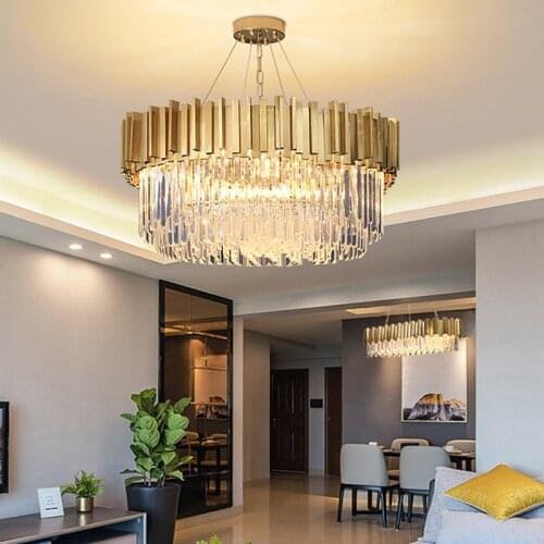 Gold Crystal Chandeliers Ceiling Lighting Modern Luxury Large Pendant Lamp Home Living Room Chandelier Hanging Fixture