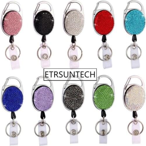 100pcs Metal Retractable Badge Reel Clip Fashion Rhinestone Badge Holder ID Card Holder Party Gifts