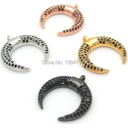 18*16*3mm Micro Pave Black CZ Crescent Charms Fit For Making DIY Bracelets Or Necklaces Jewelry