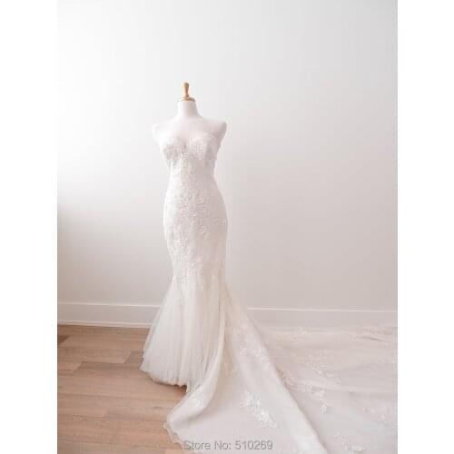 2020 New Arrival Vestido De Noiva Sereia Wedding Dress Mermaid Sweetheart Low Back Flower Lace Appliques Bridal Gowns Tulle