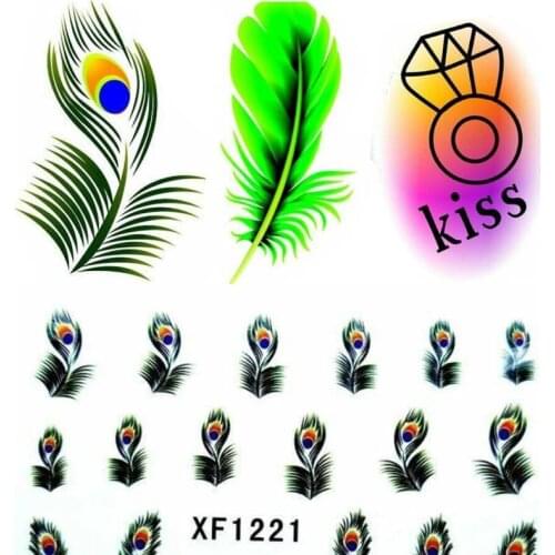 Feathers Leaf Diamond Kiss Style 3D Nails Art Manicure Water DIY Decal Decoration Design Water Transfer Sticker For Nails Tips