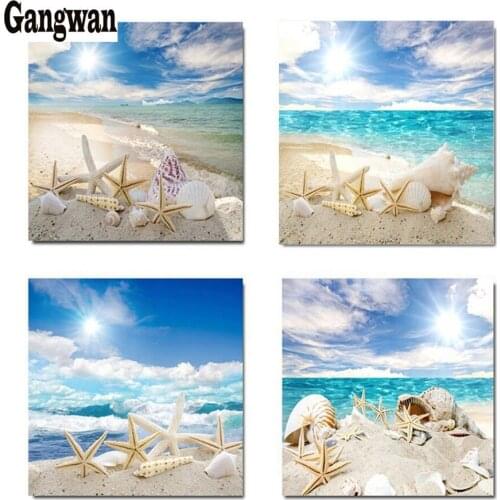 4 Panel Sea Beach DIY Diamond Painting Full Square Drill Diamond Mosaic Starfish and conch Picture of Rhinestones Embroidery art