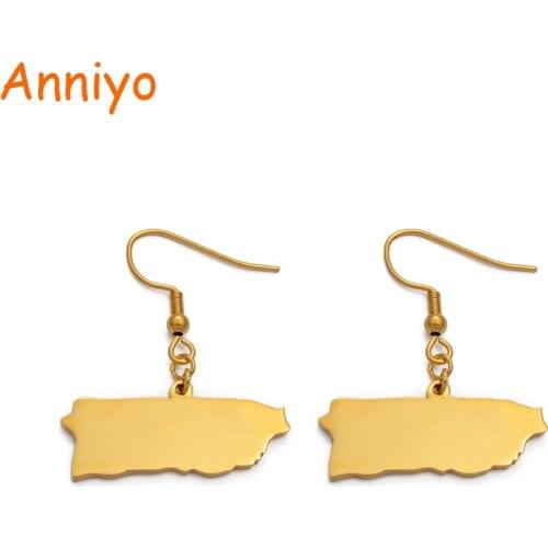 Anniyo Gold Color Puerto Rico Map Earrings for Women/Girls,PR Maps Charm Jewelry Gifts #032721