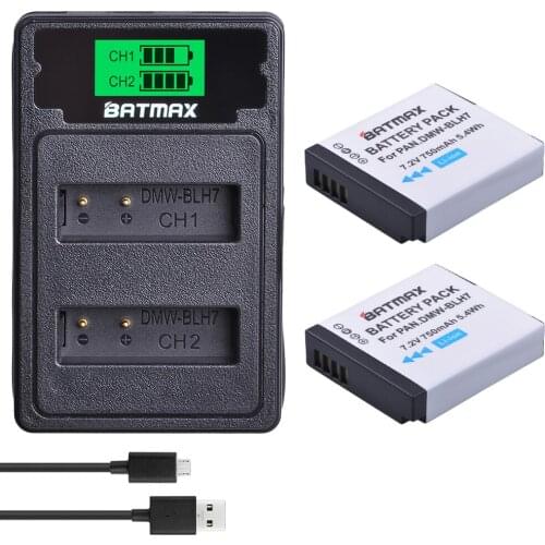 Batmax DMW-BLH7 BLH7E DMW-BLH7PP Battery+LCD USB Dual Charger for Panasonic Lumix DMC-GM1 GM1 DMC-GM5 GM5 DMC-GF7 GF7 DMC-GF8