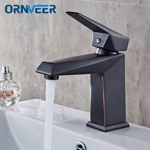 Oil Rubbed Bronze Single Handle Deck Mounted Bathroom Basin Sink Faucets 1 Hole Hot Cold Black Color Mixer Taps with Deck Plate