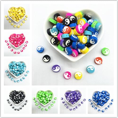 NEW 30pcs10mm Multicolour Tai Chi Design Polymer Clay Spacer Loose Beads for Jewelry Making DIY Handmade Bracelet Accessories