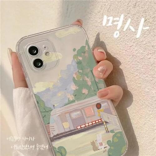 Luxury Oil Painting Station Phone Case For iPhone 11 12 Mini Pro Max XS XR X 7 8 Plus SE2020 Couple Holiday Gift Oil Paint Cover