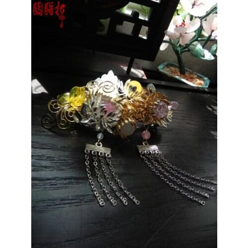 Flower Shrubs Green Xiu Jade Pinchcock with tassel vintage original handmade hair grips hair pins bride wedding hair accessories