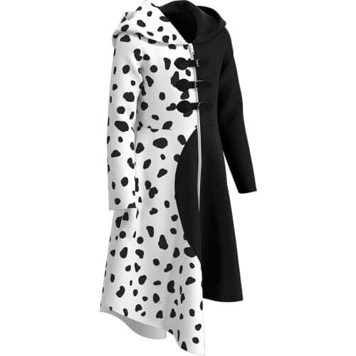 Kids Children Cruella Cosplay Costume Girls Black White Spots Party Dress Outfits Halloween Carnival Suit