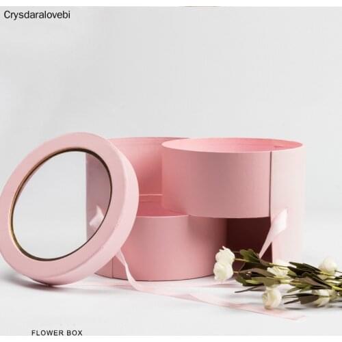 Double Layer Round Flower Paper Boxes Rose Bouquet Gift Packaging Cardboard Box With Ribbons Decor Paperboard Bouquet Boxes Dec
