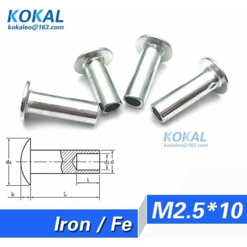 [Fe-M2.5*10]100PCS high quality low noise M2.5 Series steel button round half hollow rivet M2.5*10mm