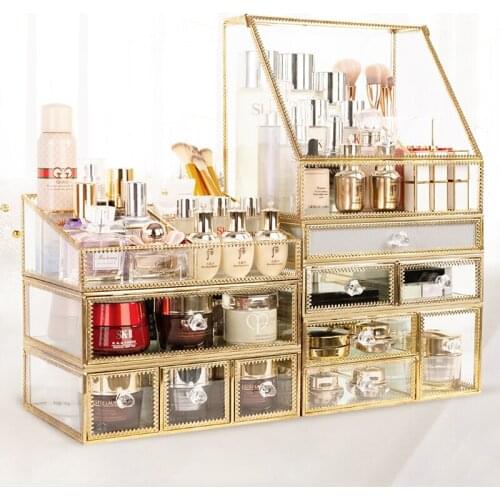Crystal Lipstick Holder Makeup Organizer Necklace Dressing Table Makeup Brush Jewelry Sundries Storage Box Make Up Finishing Box