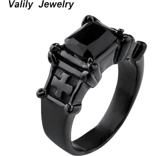 Valily Stainless Steel Cross Ring Green/Black Cubic Zirconia Crystal Celtic Cross Inlay Vintage Vampire Ring for Men Women