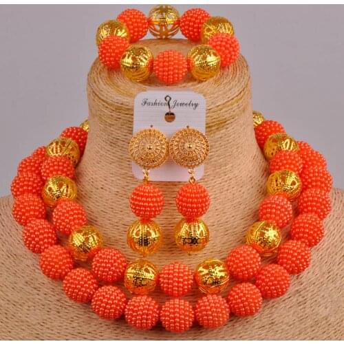 Orange african beads jewelry set simulated pearl nigerian wedding necklace party jewelry sets for women FZZ54