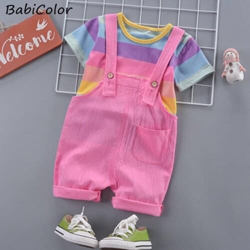 Girls Clothes Summer Casual Suit Stripe Sleeve Cotton T-shirt+Shorts 2 PCS Set Kids Clothing Children Outfit s