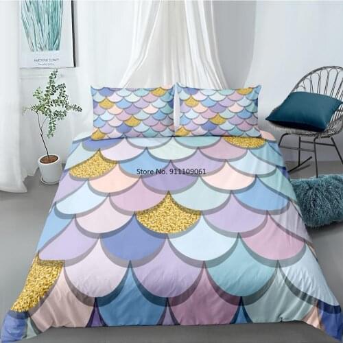 2/3Pcs Fish Mermaid Scales Bedding Sets Colorful Quilt Cover with Pillowcase Queen Double Bed Set 210x210cm Kids Girls Drop-ship